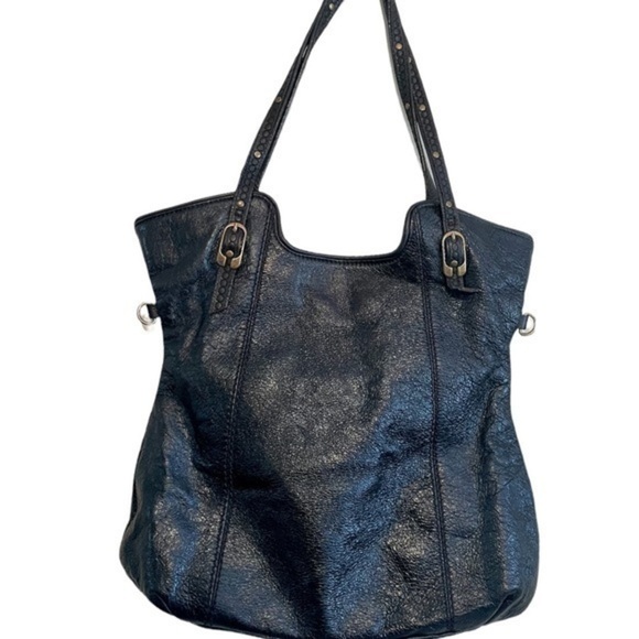 The Sak Black Fold Over Black Leather Convertible Crossbody Shoulder Bag - Picture 3 of 7